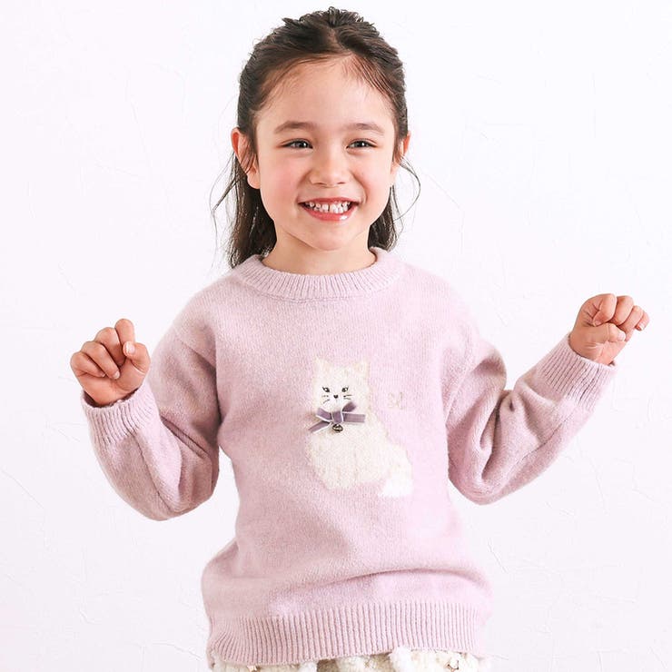 ピンク(ネコ) | ウマクマネコアニマルモチーフニットトップス(80~130cm) | SLAP SLIP