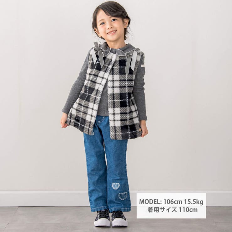 肩リボンチェック柄ファーボアベスト(80~130cm) | SLAP SLIP | 詳細画像2 