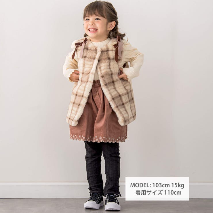 肩リボンチェック柄ファーボアベスト(80~130cm) | SLAP SLIP | 詳細画像3 