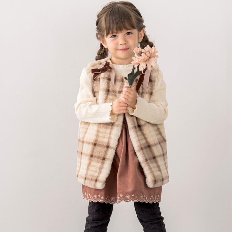 肩リボンチェック柄ファーボアベスト(80~130cm) | SLAP SLIP | 詳細画像4 