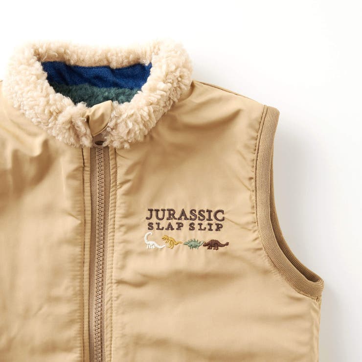 切り替えカラフルボア恐竜ヒレ付タフタリバーシブルベスト(80~130cm