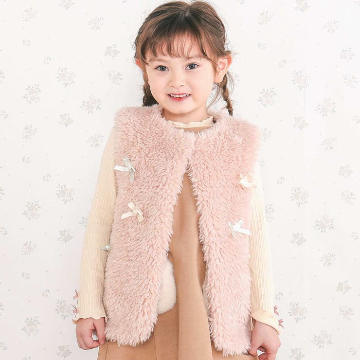 ピンク(ボア) | リボン付きワンスナップボアファーベスト(80~130cm) | SLAP SLIP