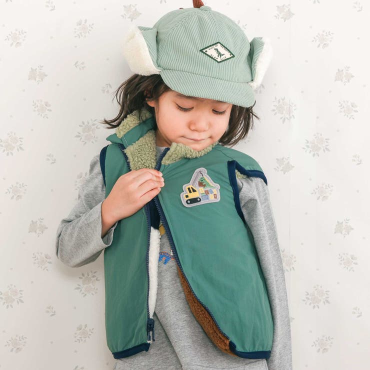 胸刺しゅうバイカラーリバーシブルボアベスト(80~130cm) | SLAP SLIP | 詳細画像5 