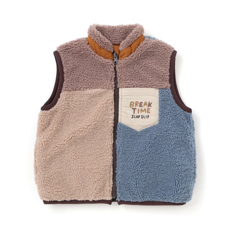 ベージュ | 胸刺しゅうバイカラーリバーシブルボアベスト(80~130cm) | SLAP SLIP