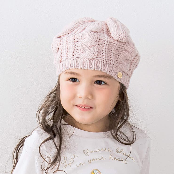 ピンク | ウサミミネコミミケーブル編みニットベレー帽(48~55cm) | SLAP SLIP