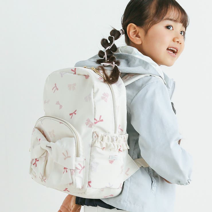 リボン柄　ナップサック　ピンク　白 eb4ddd9a6aee9016b75330230b7a5b