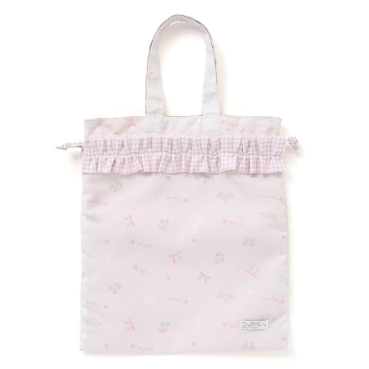 ピンク系(フリル) | 【お揃い】チェック切り替えプリント総柄お着替えバッグ | SLAP SLIP
