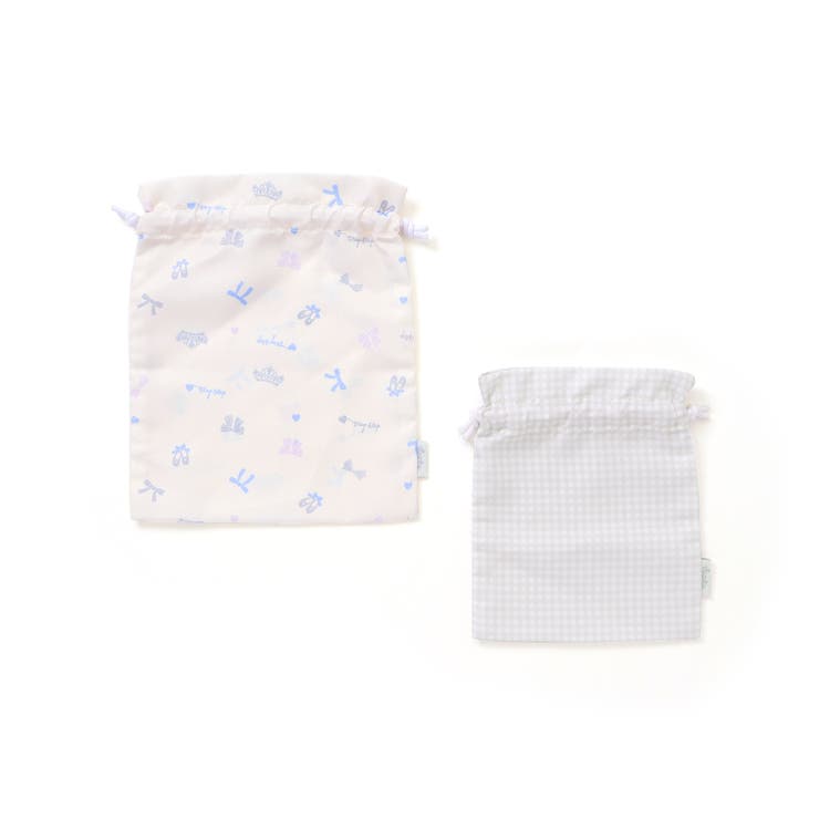 オフホワイト系(リボン) | 【お揃い】プリント総柄+チェック巾着2点セット | SLAP SLIP