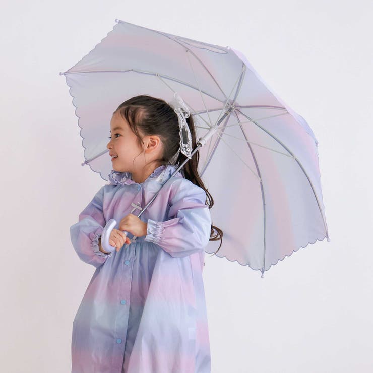お揃い】くりぬきハート窓付スカラップ縁オーロラ傘(45~50cm