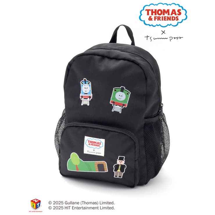 メッシュサイドポケットワッペン風プリント刺しゅうリュック