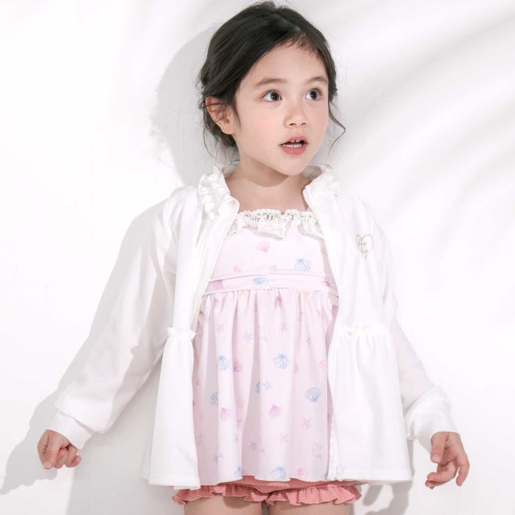 ホワイト | フルジップフリル襟ラッシュガード(90~130cm) | SLAP SLIP