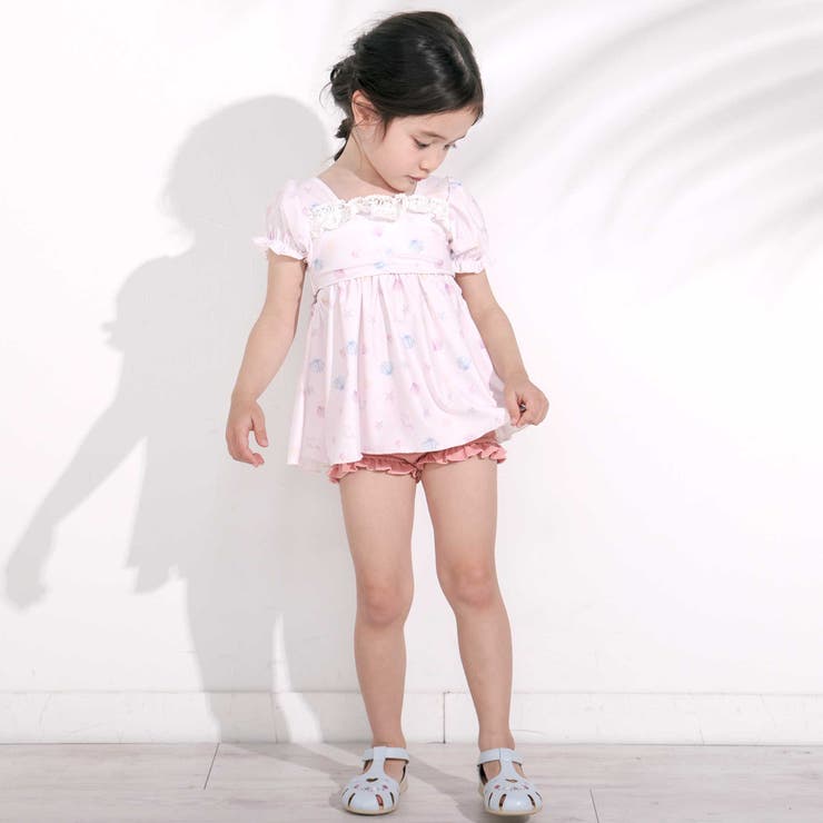 シェル柄フロントレースパフスリーブセパレート型スイムウェア(90~130cm) | SLAP SLIP | 詳細画像3 