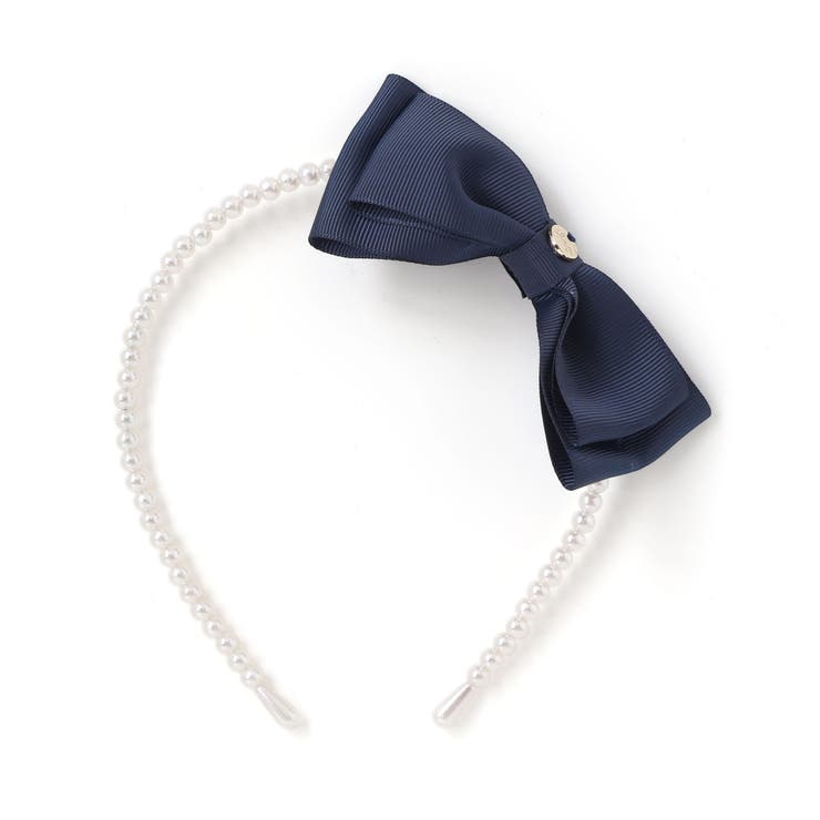 ネイビー | リボン付きパールビーズカチューシャ | SLAP SLIP