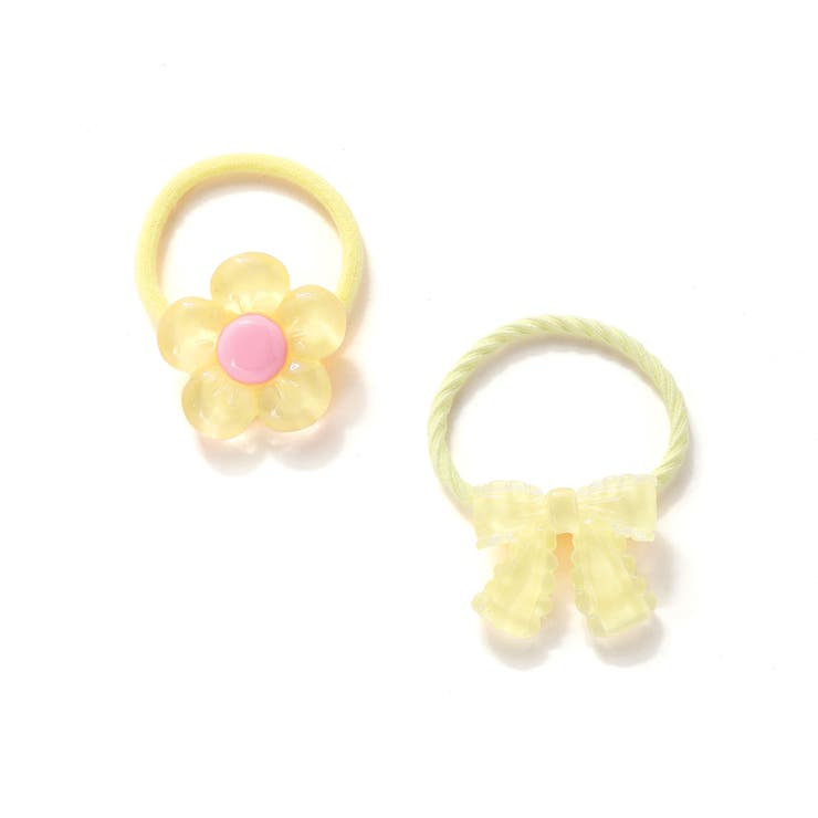 イエロー | ぷっくりつるつるモチーフ花＆リボンヘアゴム2点セット | SLAP SLIP