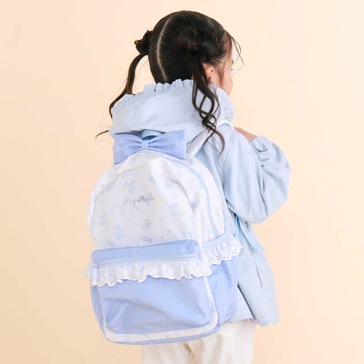 ブルー | ビッグリボン付きフリルポケット総柄リュック(M~L) | SLAP SLIP