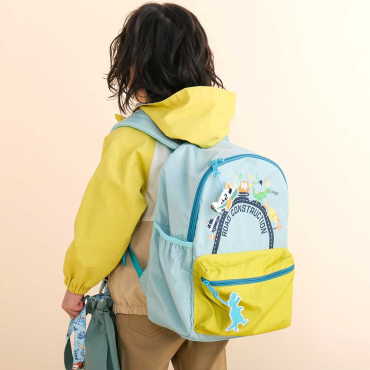 【お揃い】恐竜はたらくくるまワッペンチャーム付き配色ポケットリュック(M~L) | SLAP SLIP | 詳細画像1 