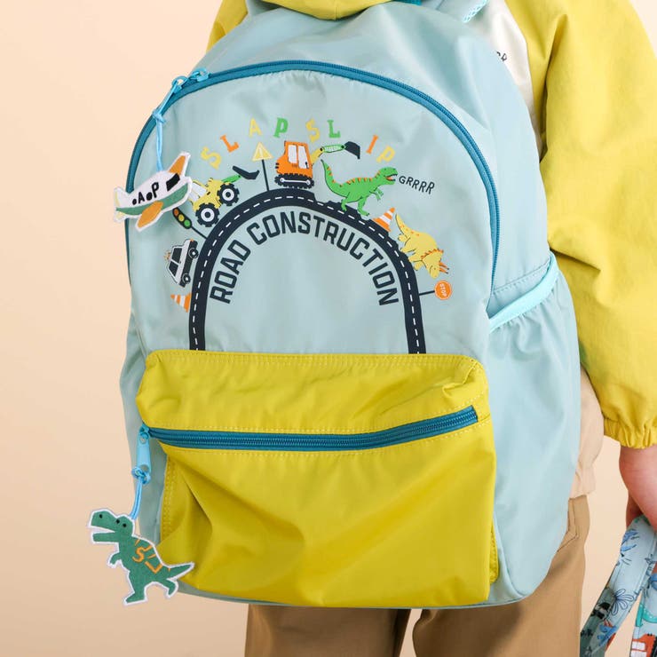 【お揃い】恐竜はたらくくるまワッペンチャーム付き配色ポケットリュック(M~L) | SLAP SLIP | 詳細画像4 