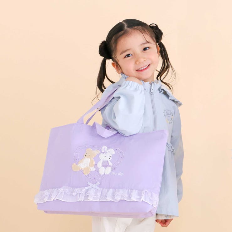 パープル | クマウサギアニマルキラキラシフォンフリル付きリバーシブルレッスンバッグ | SLAP SLIP
