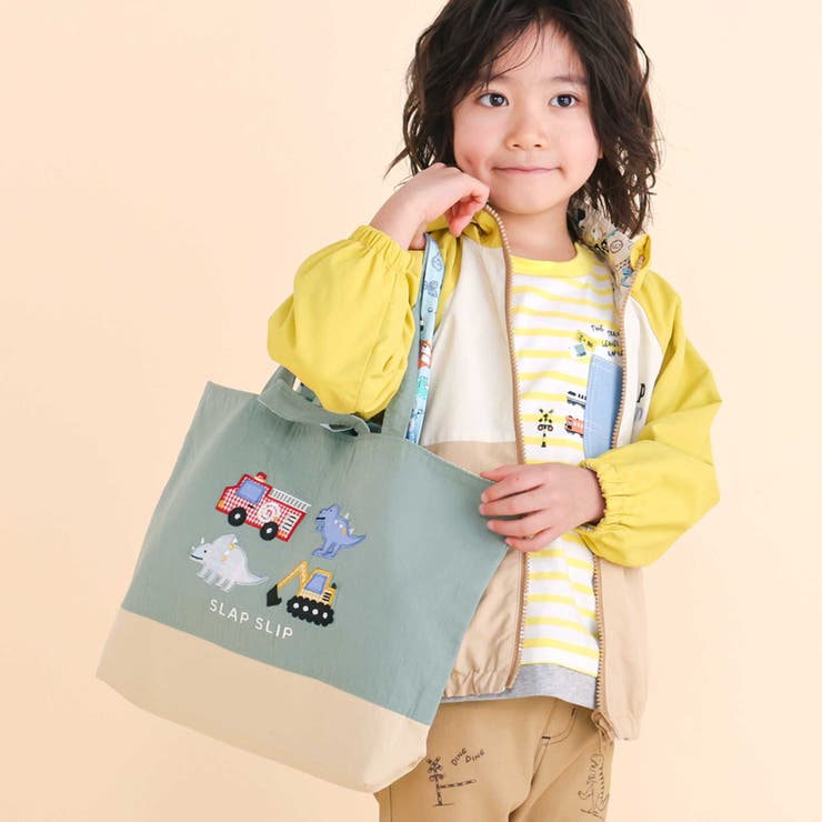 恐竜はたらくくるまパッチ刺しゅうリバーシブルレッスンバッグ | SLAP SLIP | 詳細画像1 