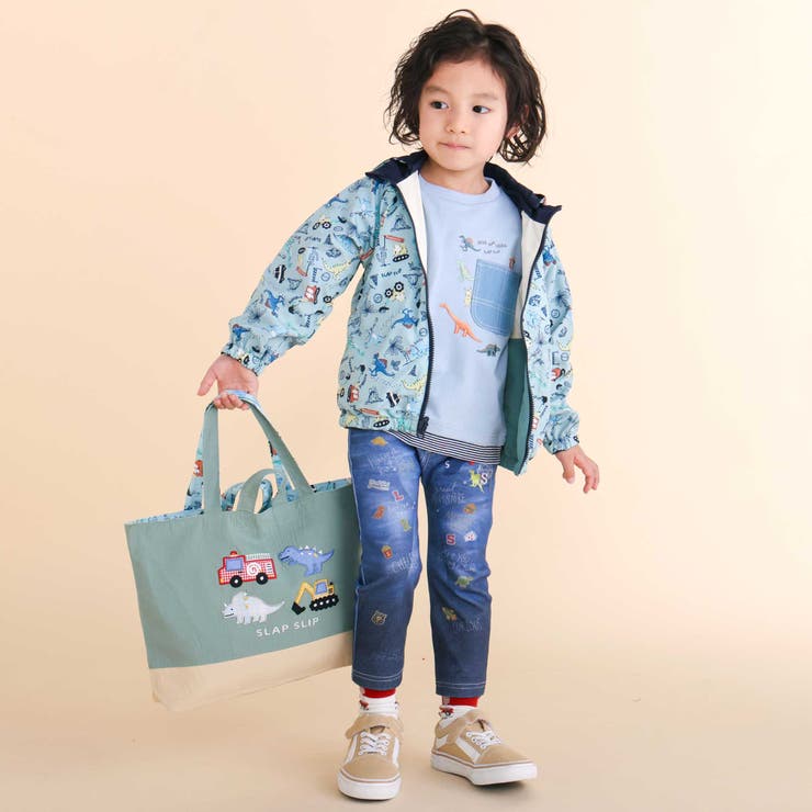 恐竜はたらくくるまパッチ刺しゅうリバーシブルレッスンバッグ | SLAP SLIP | 詳細画像3 