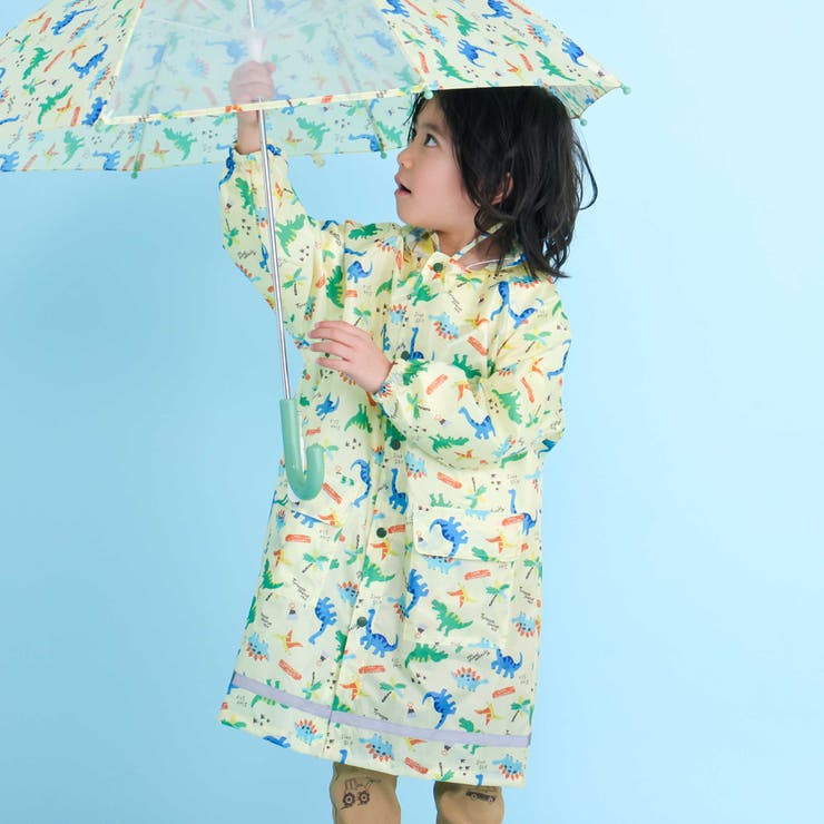 イエロー系 | 【お揃い】はたらくくるま花柄恐竜プリント総柄手提げ袋付きレインコート(95~13… | SLAP SLIP