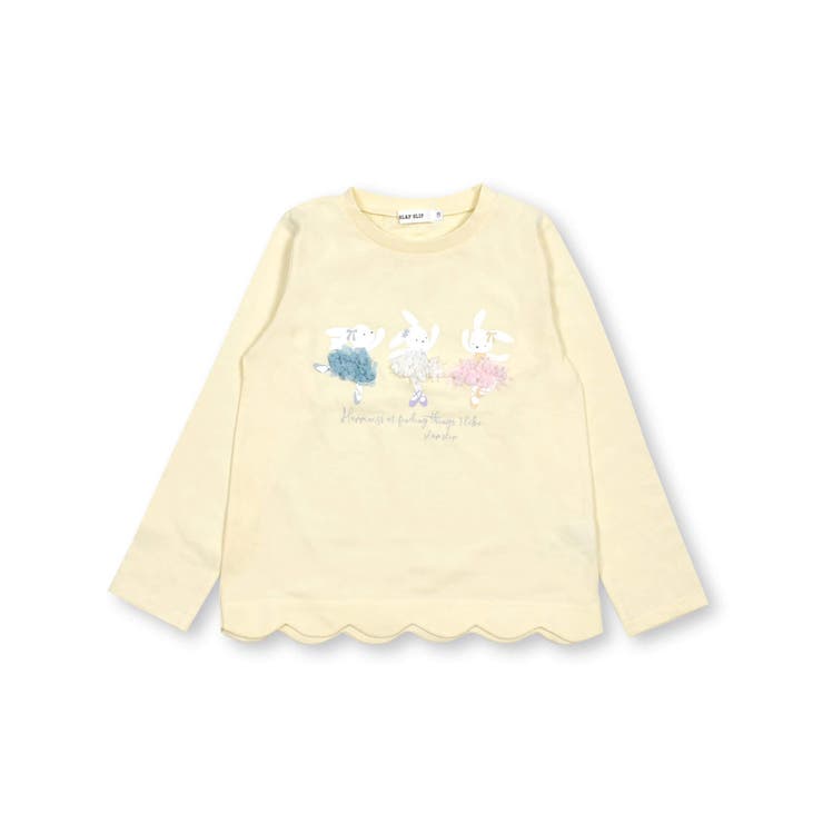 アニマルバレエウサギ裾スカラップお花シフォン長袖Tシャツ(80~130cm)