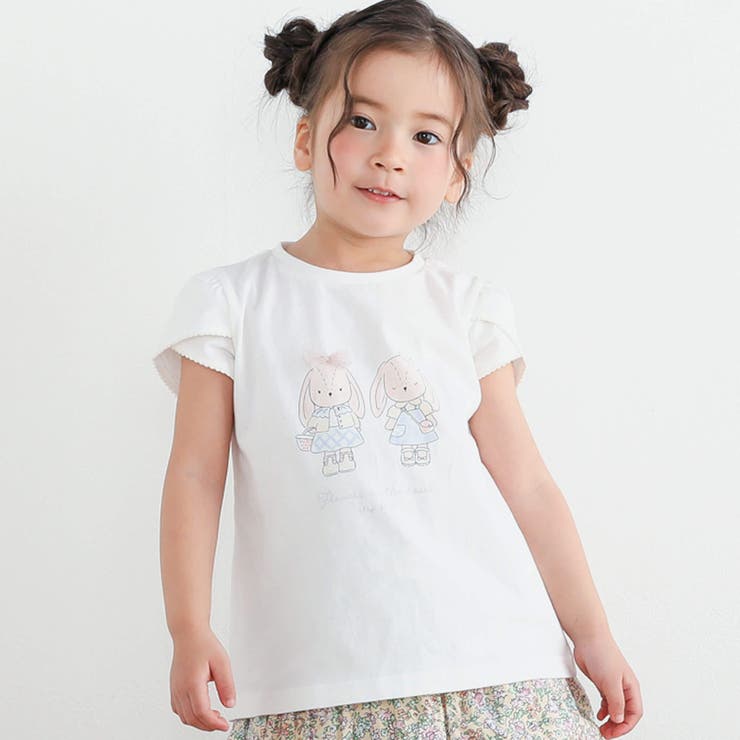 ホワイト(ウサギ) | チュールリボンウサギ妖精モチーフ半袖Tシャツ(80~140cm) | SLAP SLIP