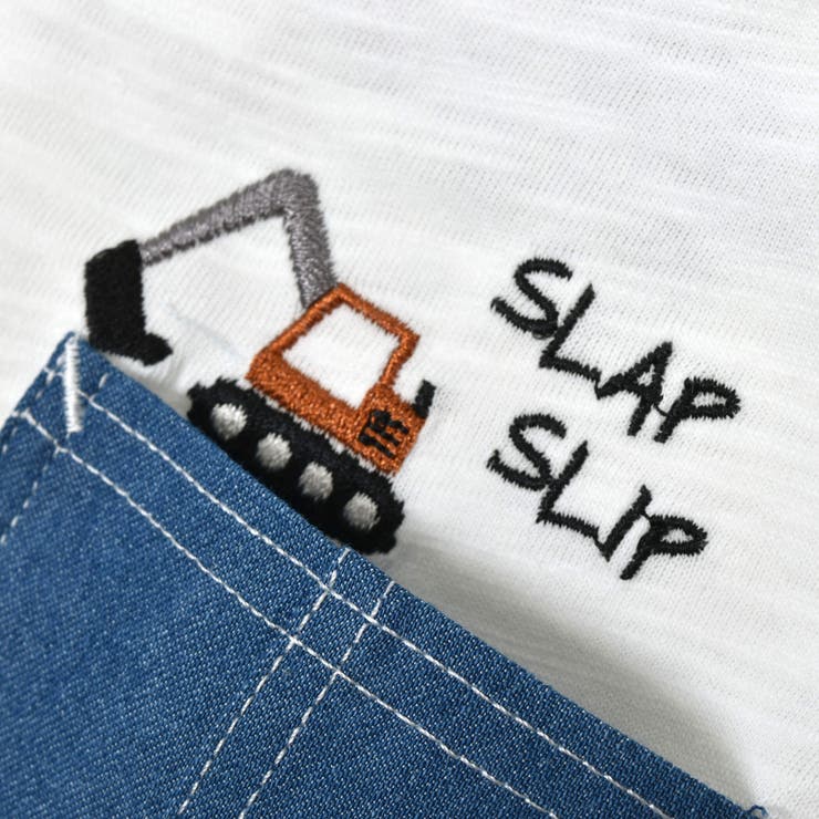 デニムポケット付きはたらくくるま刺しゅうラグランスリーブ半袖Tシャツ | SLAP SLIP | 詳細画像17 