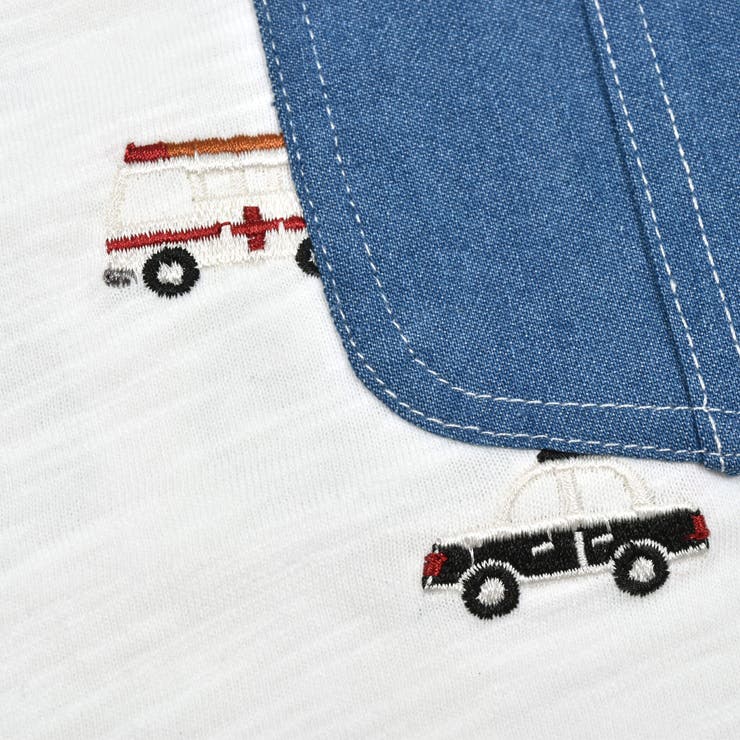 デニムポケット付きはたらくくるま刺しゅうラグランスリーブ半袖Tシャツ | SLAP SLIP | 詳細画像18 