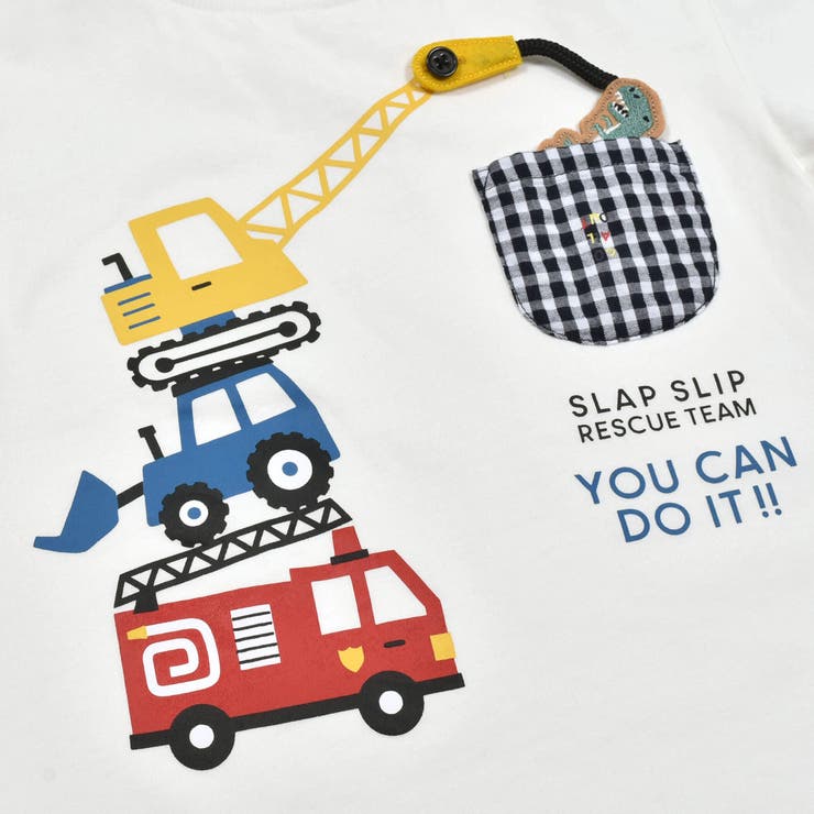 はたらくくるまプリント恐竜ひょっこりポケット付き半袖Tシャツ | SLAP SLIP | 詳細画像11 