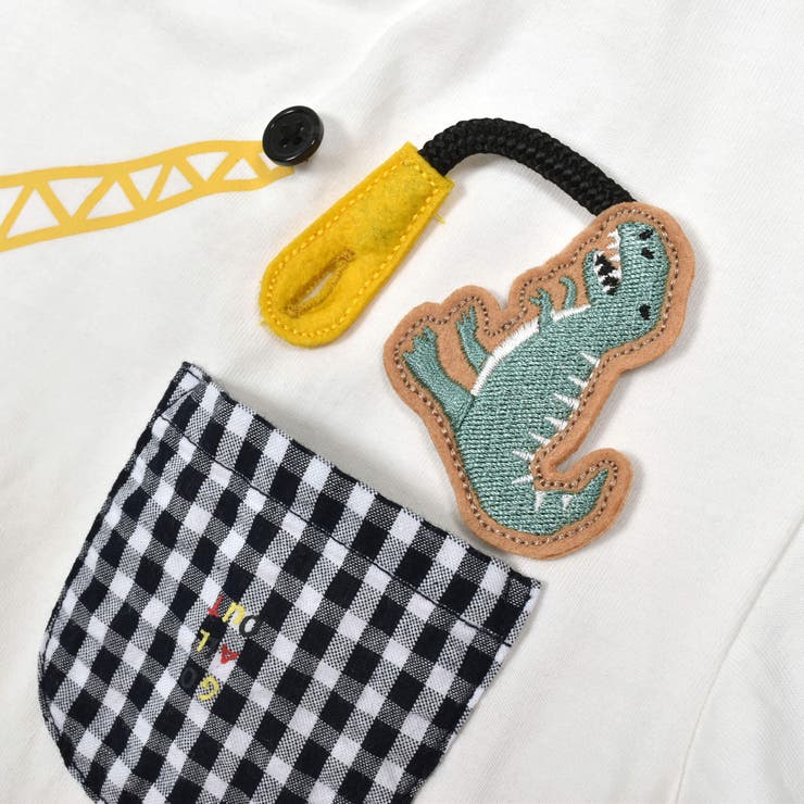 はたらくくるまプリント恐竜ひょっこりポケット付き半袖Tシャツ | SLAP SLIP | 詳細画像12 