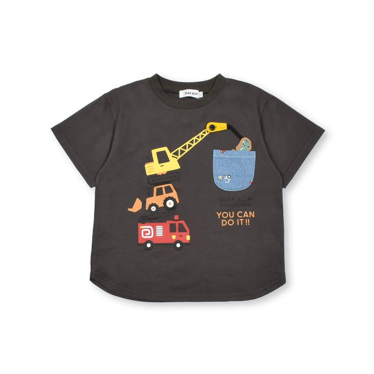 はたらくくるまプリント恐竜ひょっこりポケット付き半袖Tシャツ | SLAP SLIP | 詳細画像14 