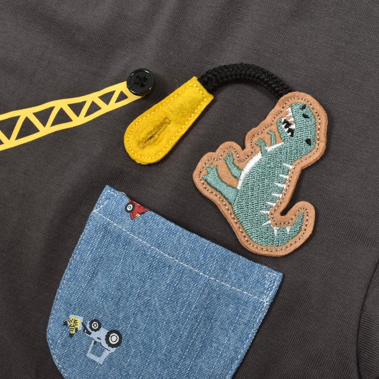 はたらくくるまプリント恐竜ひょっこりポケット付き半袖Tシャツ | SLAP SLIP | 詳細画像19 