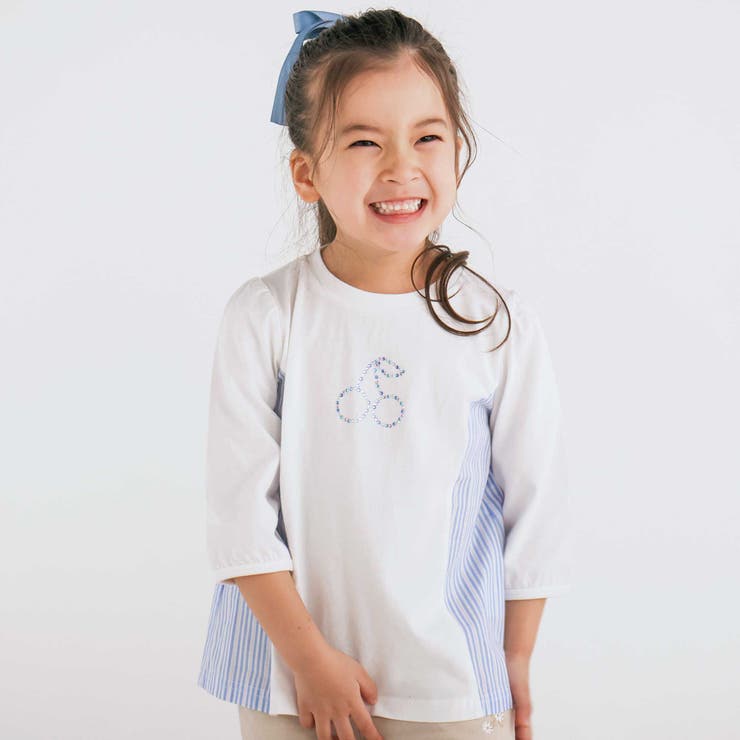 キラキララインストーンモチーフ切り替え7分袖Tシャツ(80~130cm) | SLAP SLIP | 詳細画像1 