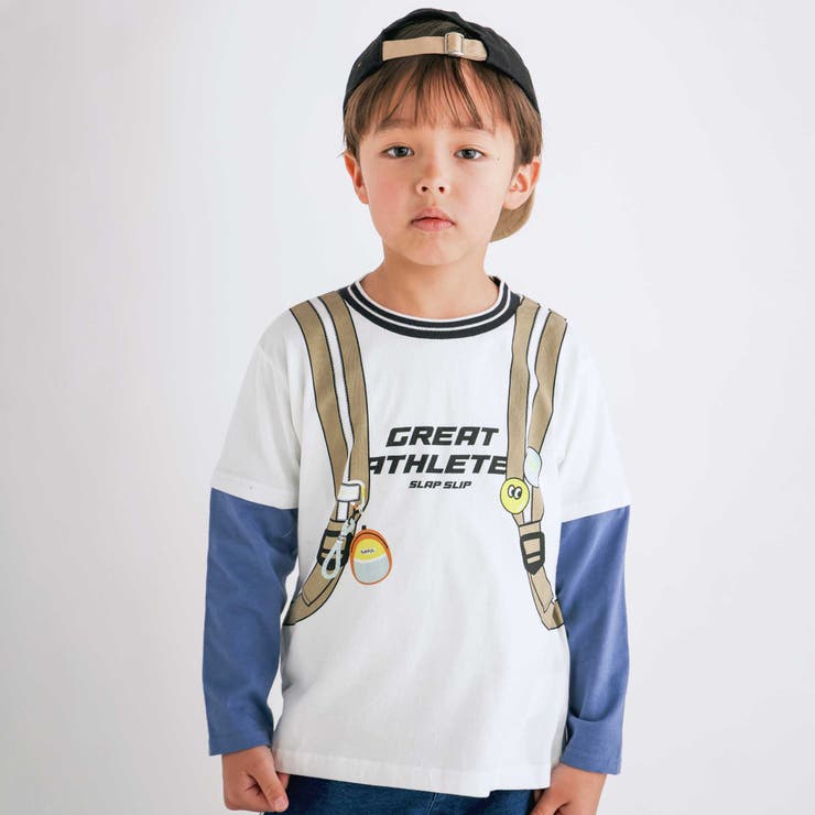 ホワイト | 重ね着風リュックプリントTシャツ(80~130cm) | SLAP SLIP