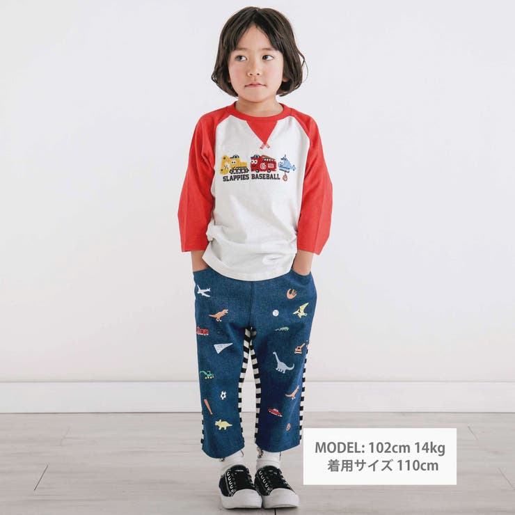 乗り物恐竜ポコポコサガラ刺しゅう7分袖ラグランTシャツ(80~130cm) | SLAP SLIP | 詳細画像2 