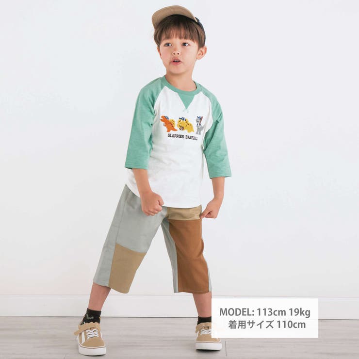乗り物恐竜ポコポコサガラ刺しゅう7分袖ラグランTシャツ(80~130cm) | SLAP SLIP | 詳細画像3 
