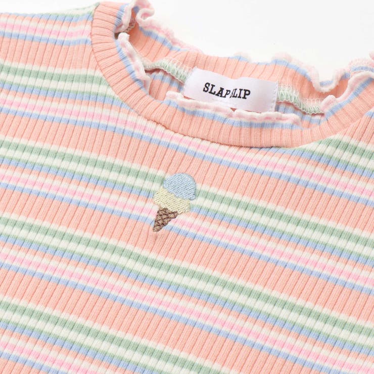 無地ボーダーワンポイント刺しゅう縁メロウTシャツ(80~130cm) | SLAP SLIP | 詳細画像18 