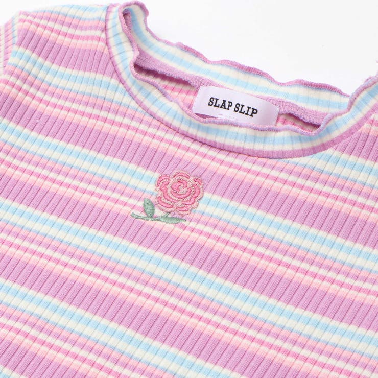 無地ボーダーワンポイント刺しゅう縁メロウTシャツ(80~130cm) | SLAP SLIP | 詳細画像21 