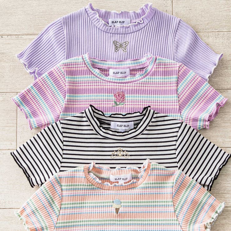 無地ボーダーワンポイント刺しゅう縁メロウTシャツ(80~130cm) | SLAP SLIP | 詳細画像22 