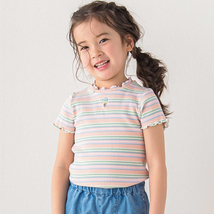 無地ボーダーワンポイント刺しゅう縁メロウTシャツ(80~130cm) | SLAP SLIP | 詳細画像4 