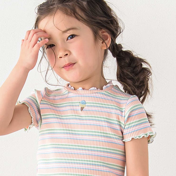 無地ボーダーワンポイント刺しゅう縁メロウTシャツ(80~130cm) | SLAP SLIP | 詳細画像5 