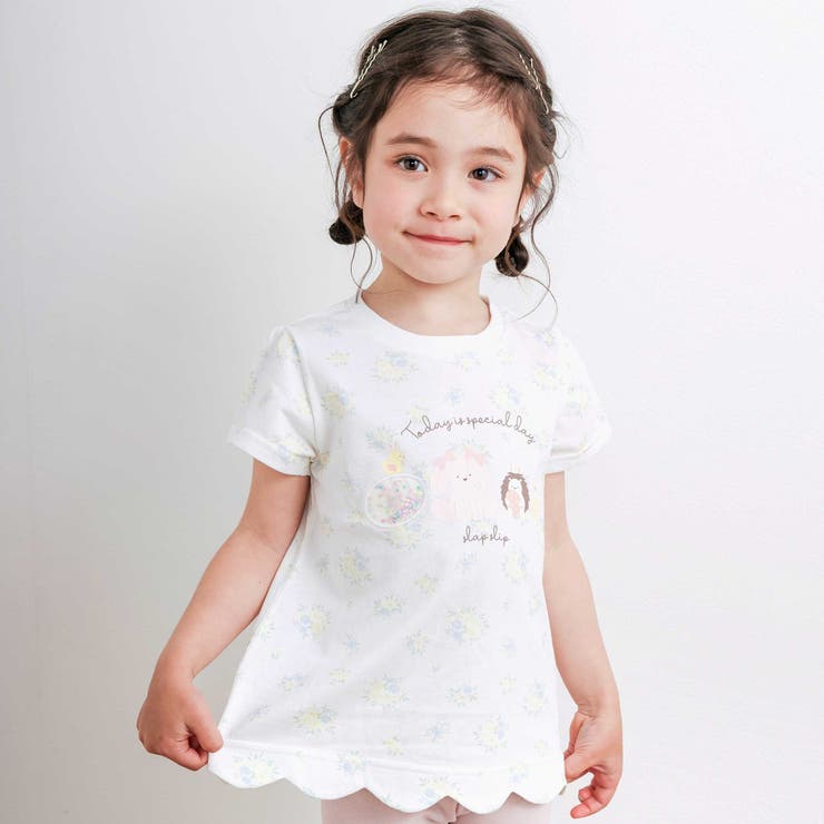 【お揃い】アニマルキラキラパッチ裾スカラップTシャツ(80~130cm) | SLAP SLIP | 詳細画像1 