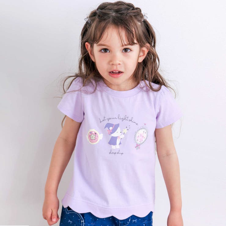 パープル | 【お揃い】アニマルキラキラパッチ裾スカラップTシャツ(80~130cm) | SLAP SLIP