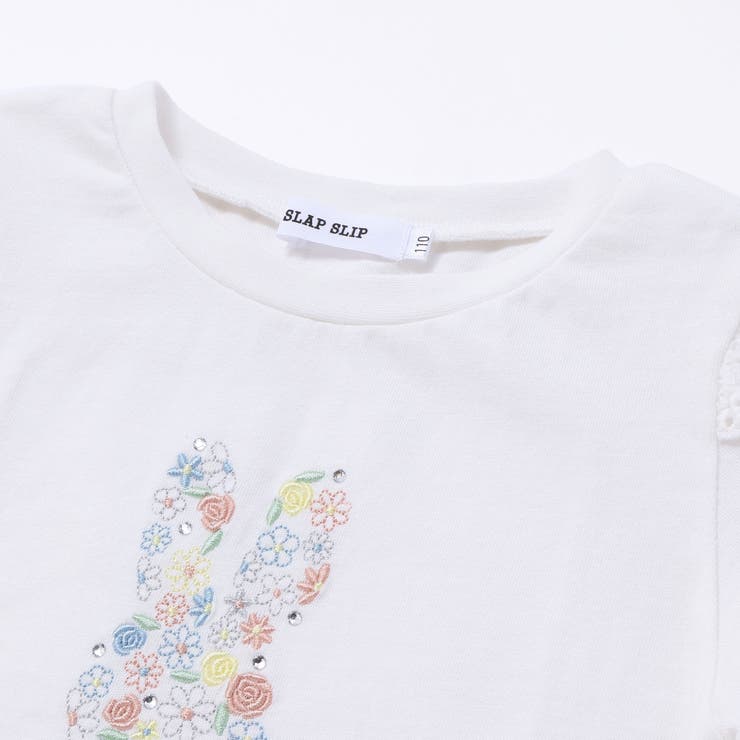 アニマルウサギフロント刺しゅうホットフィックスモチーフ肩レース半袖Tシャツ | SLAP SLIP | 詳細画像12 