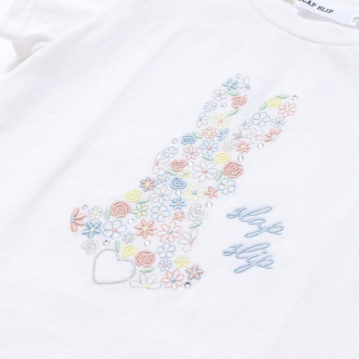 アニマルウサギフロント刺しゅうホットフィックスモチーフ肩レース半袖Tシャツ | SLAP SLIP | 詳細画像15 