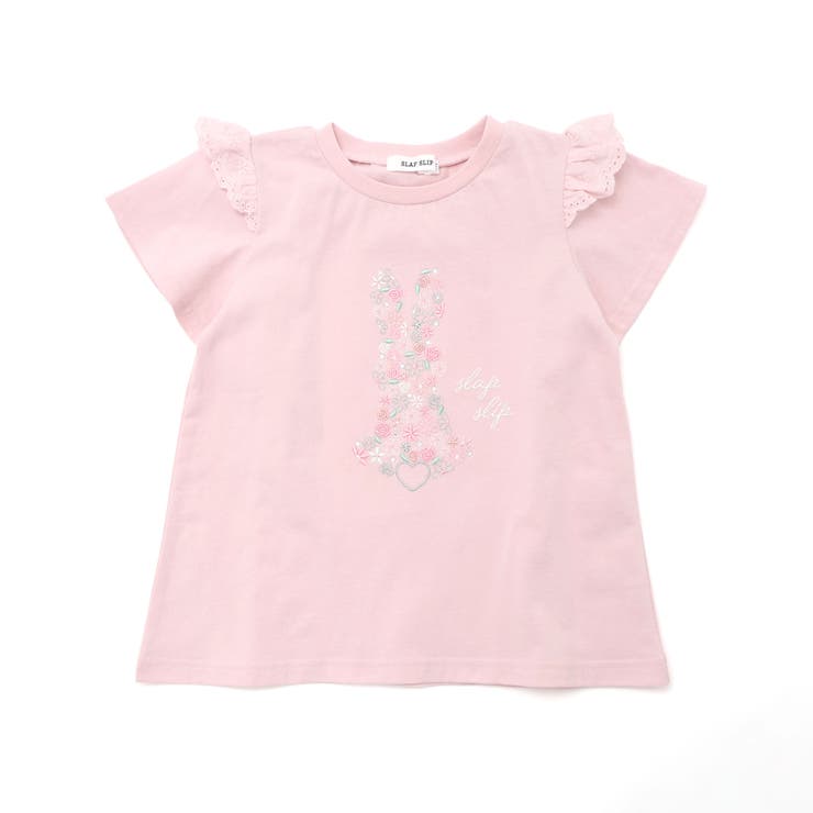 アニマルウサギフロント刺しゅうホットフィックスモチーフ肩レース半袖Tシャツ | SLAP SLIP | 詳細画像18 