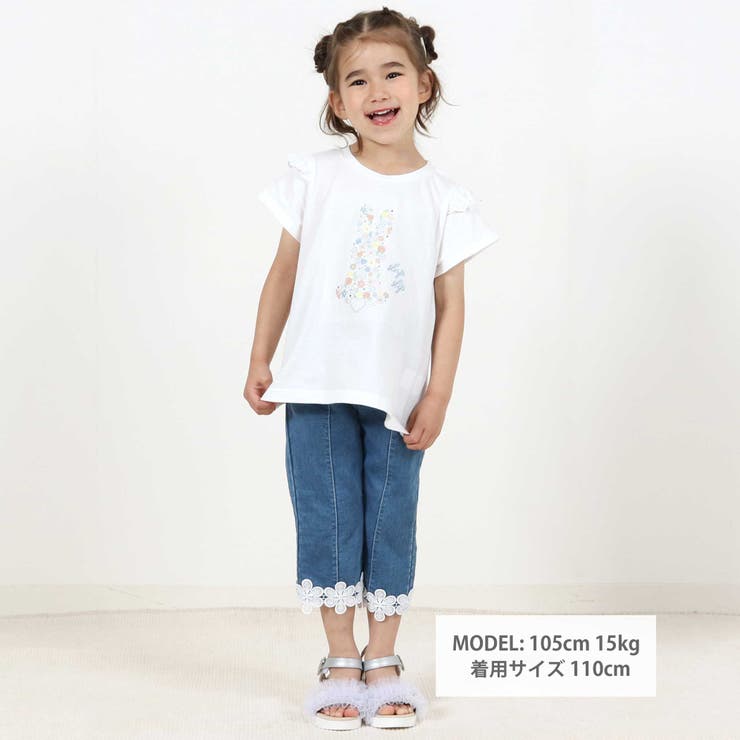 アニマルウサギフロント刺しゅうホットフィックスモチーフ肩レース半袖Tシャツ | SLAP SLIP | 詳細画像3 