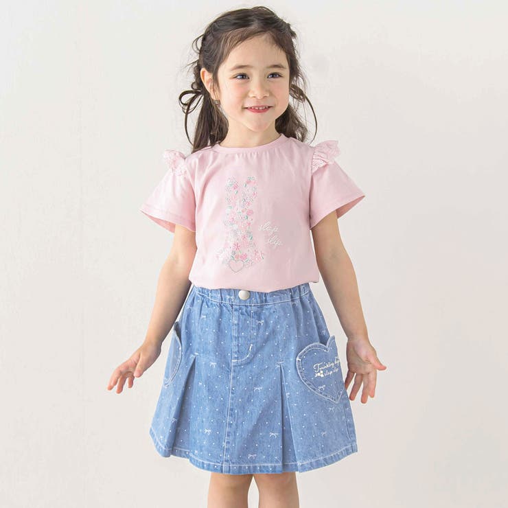 アニマルウサギフロント刺しゅうホットフィックスモチーフ肩レース半袖Tシャツ | SLAP SLIP | 詳細画像5 