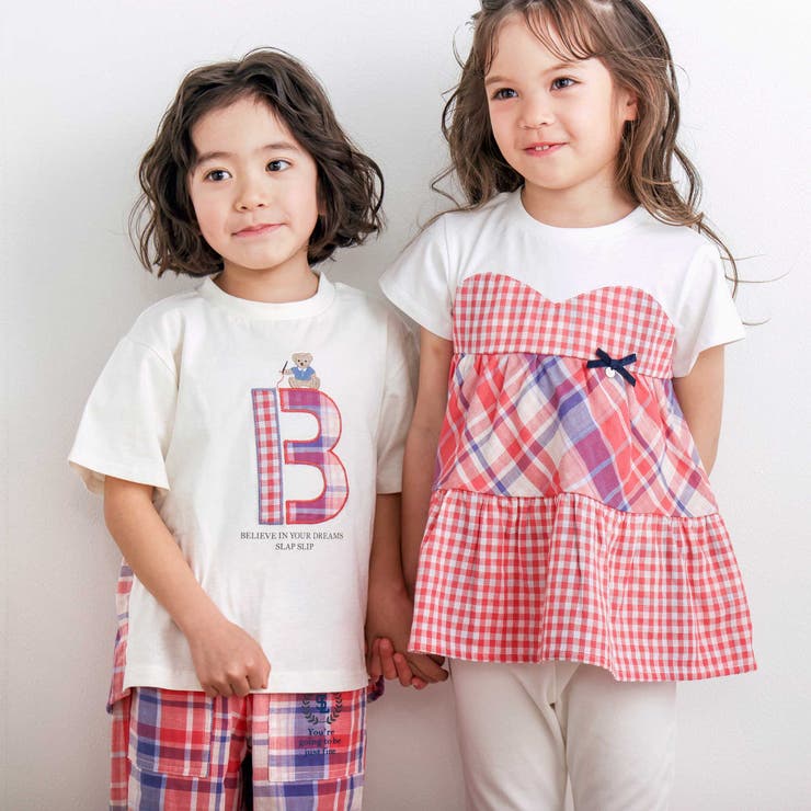 【お揃い】ダブルガーゼ切り替えロゴパッチ刺しゅう半袖Tシャツ(80~130cm) | SLAP SLIP | 詳細画像5 